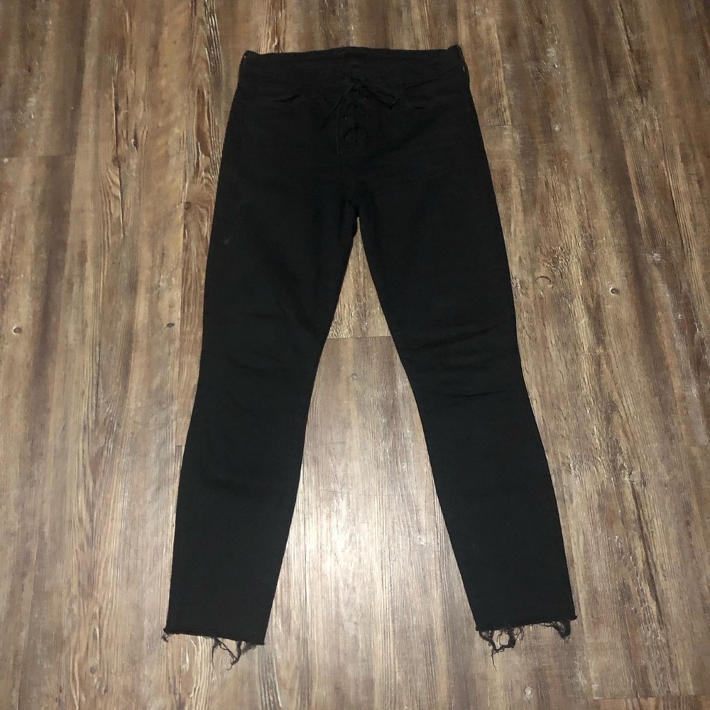 Mother High Waisted Lace Up Looker Ankle Jeans Women's 28 in Not Guilty Frayed
